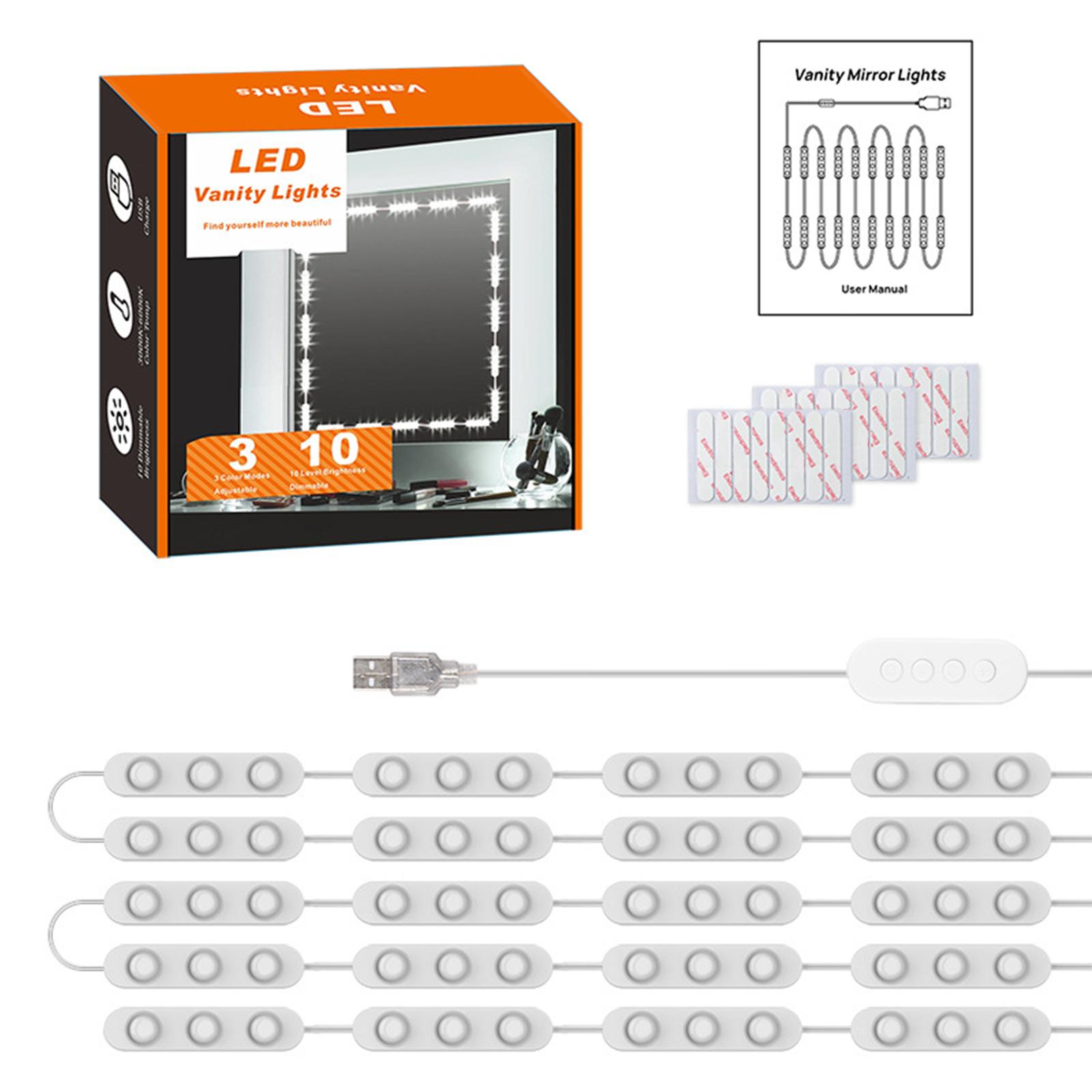 

10-футовый модуль освещения туалетного столика для макияжа, самоклеющееся зеркало для макияжа, светильник с регулируемой яркостью, трехцветный зеркальный светильник белый