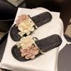 2025 summer new open-toed flower casual beach women's cool slippers low-heeled flat bottom women's high-end sense