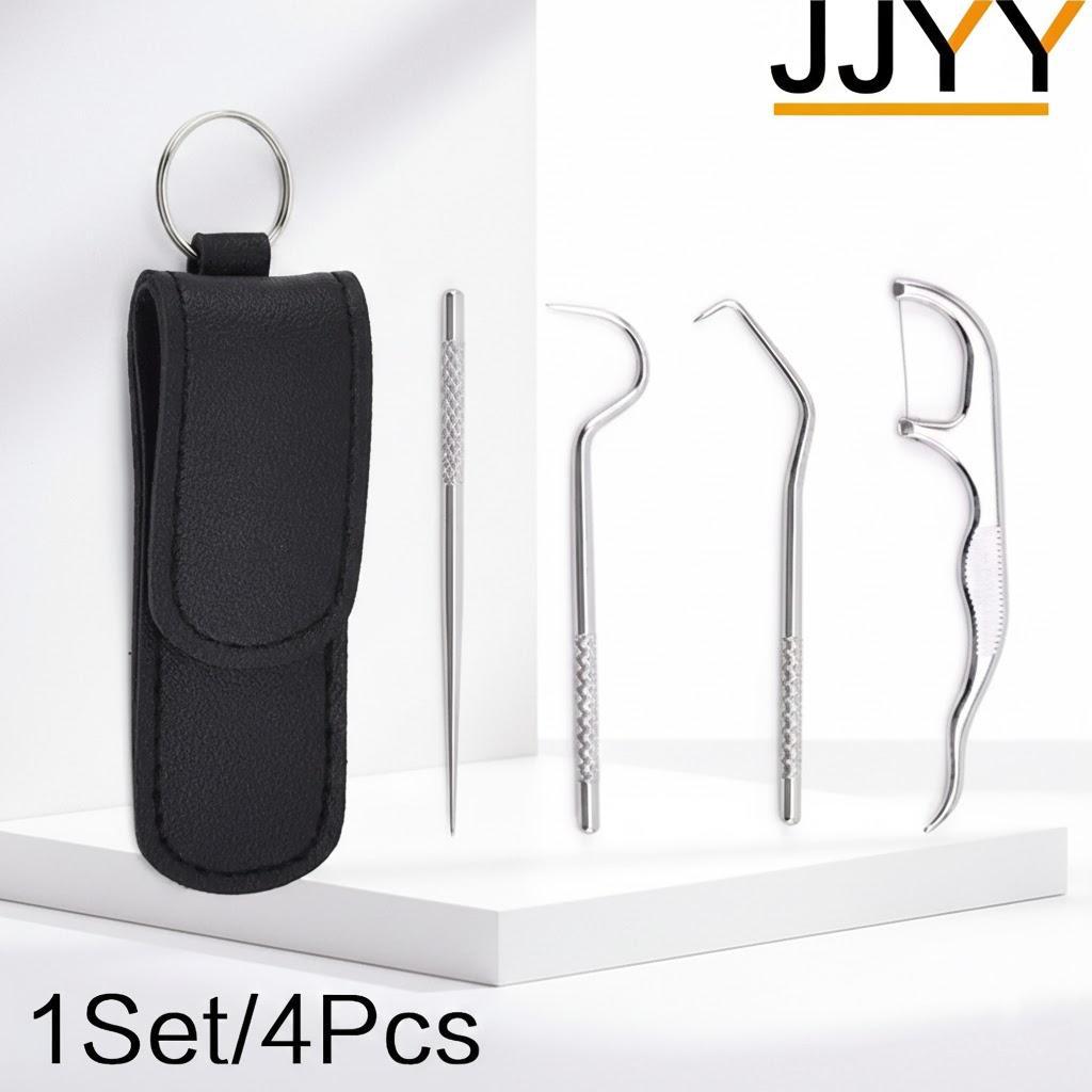 

Portable Titanium Toothpick Set 4Pcs Oral Care Metal Leather Stand for Outdoor Picnic Camping Hiking Tools чёрный
