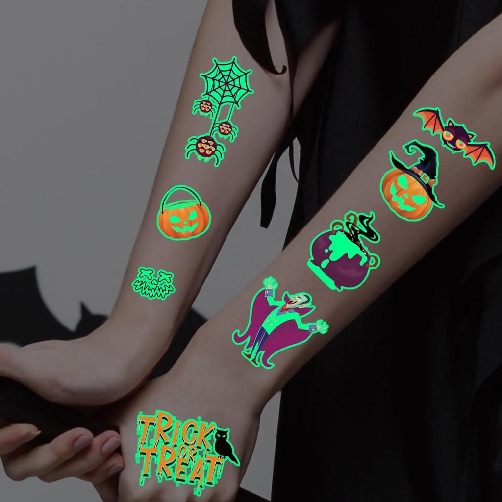 Temporary Tattoo Stickers, 10 Sheets with 180 Patterns, Glow-in-the-Dark, Halloween Series, Waterproof, Realistic Designs