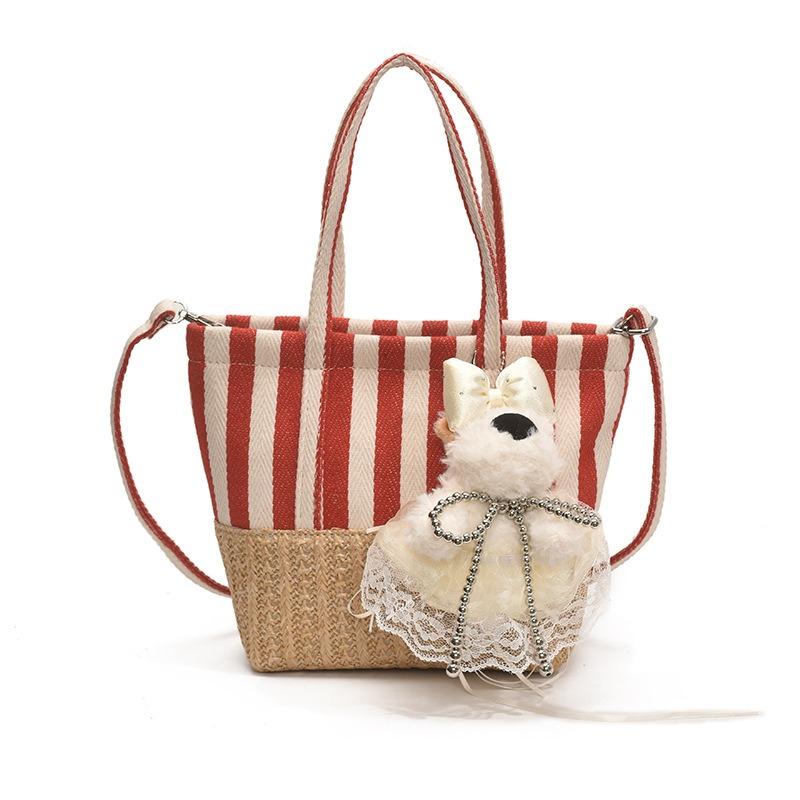 Summer trend canvas bag striped vegetable basket women's bag new high-end retro splicing fashion messenger bag