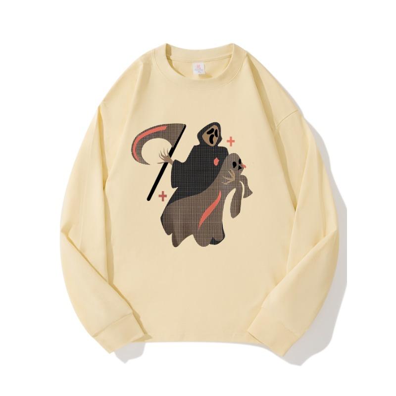 

Одежда Ghost Autumn, длинный рукав, чистый хлопок, новый мужской и женский топ, весенний внутренний слой, базовая рубашка, футболка с круглым вырезом и длинными рукавами XXL бежевый