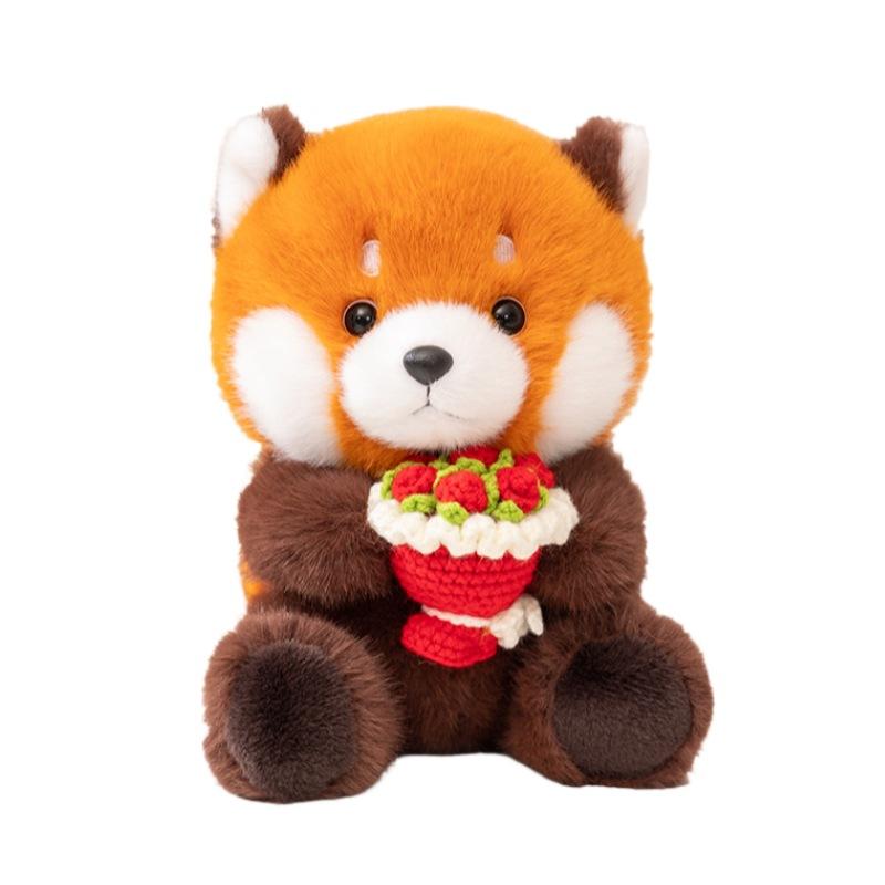 

Cute Red Panda Hug Flower Bouquet Stuffed Animals Raccoon Plush Toy Groundhog Plushie Toy Valentine s Day Gift Confession Gift 20cm красный