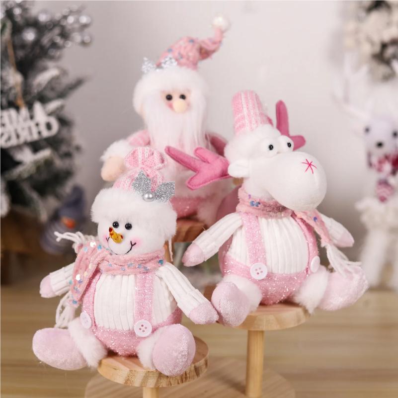 Pink Christmas Doll Santa Claus Snowman Reindeer Doll Merry Christmas Decorations for Home Xmas Ornaments Kids Gifts 2025