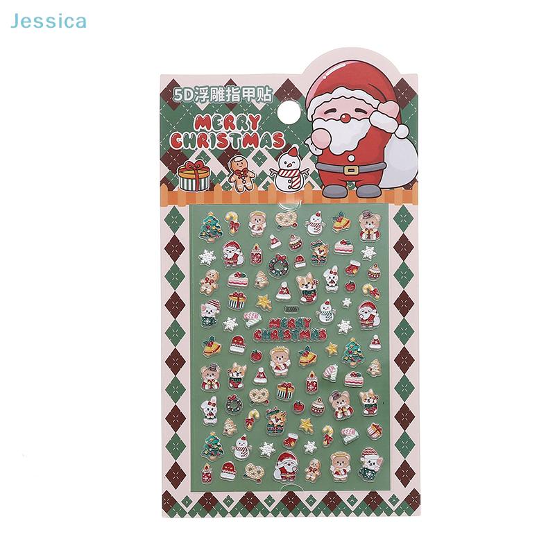 5D Relief Christmas Luminous Nail Stickers Self-Adhesive Glow-in-the-Dark Holiday Nail Art Decals (Santa/Gingerbread Designs)