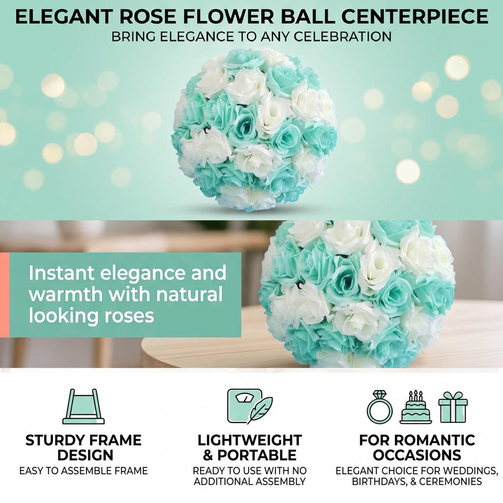 Artificial Flowers Rose Ball for Centerpieces Table Faux Rose Arrangements for Weddings Birthday Party Decor Plastic