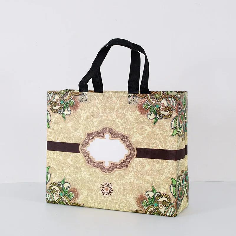 10PCS Rose Printing Packaging Shopping Bag Handle Waterproof Non Woven Fabric Gift Bags Black Clothing Store HandBag