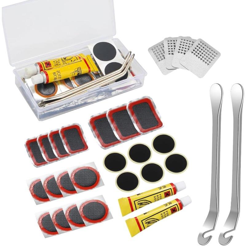 

Bike Tire Repair Kit - Essential Tool for Cyclists with Patches, Metal Rasps, Tire Levers & Glue for On-the-Go Repairs