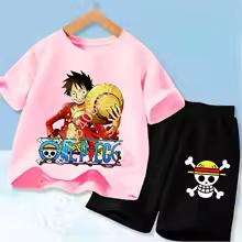 Set di Vestiti Estivi a Maniche Corte Anime Ragazzo Ragazza T-shirt Pantaloncini 2pz Un Pezzo Outfit per Bambini Chopper Luffy Tuta Completo Bambini