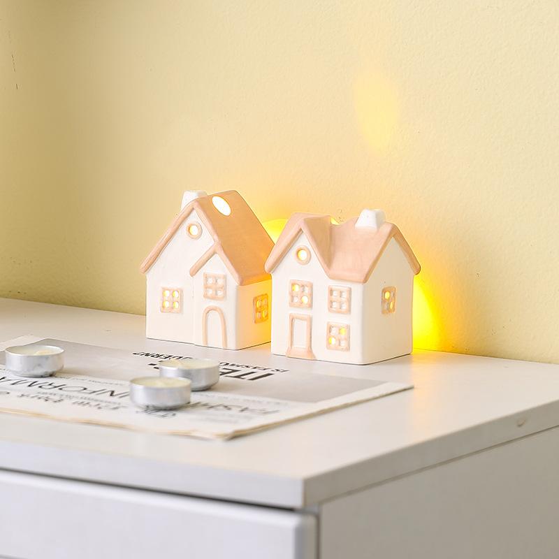 Painted Ceramic House Candle Holders Tabletop Christmas Or Everyday Home Decor Warm Glow Detailed Ornament(Without Candle)