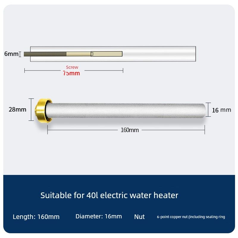 

Applicable to Hotata Electric Water Heater Magnesium Bar 40/50/60/80L Sewage Outlet Accessories Casting Anode Rod [Suitable for 40L Water Heaters] + 3/4 Brass Nut