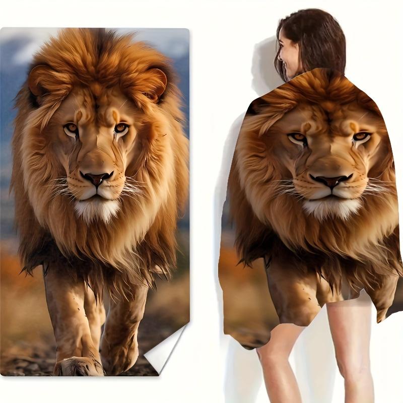 Lion King Art Print Beach Towel, Majestic Wildlife Nature Design Quick-Dry Sand-Free Microfiber Bath Towel for Summer Travel