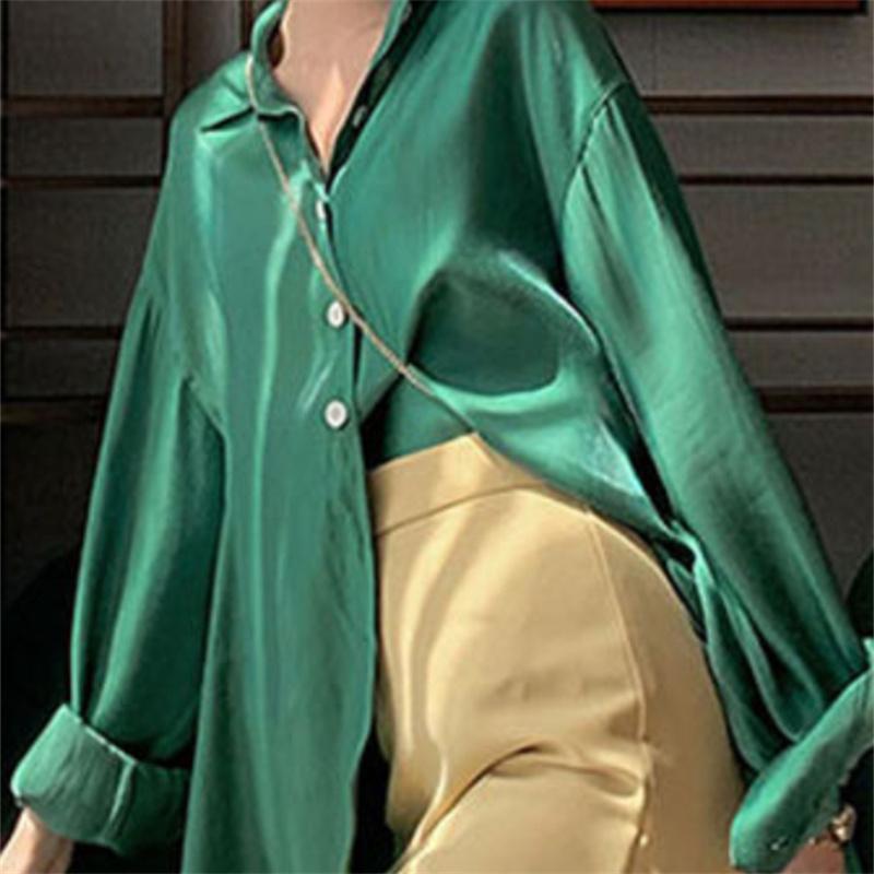 

blusas mujer de moda 2022, летние топы, женские рубашки, женские рубашки, блузки, роскошные топы, шикарная женская блузка с длинными рукавами M зелёный