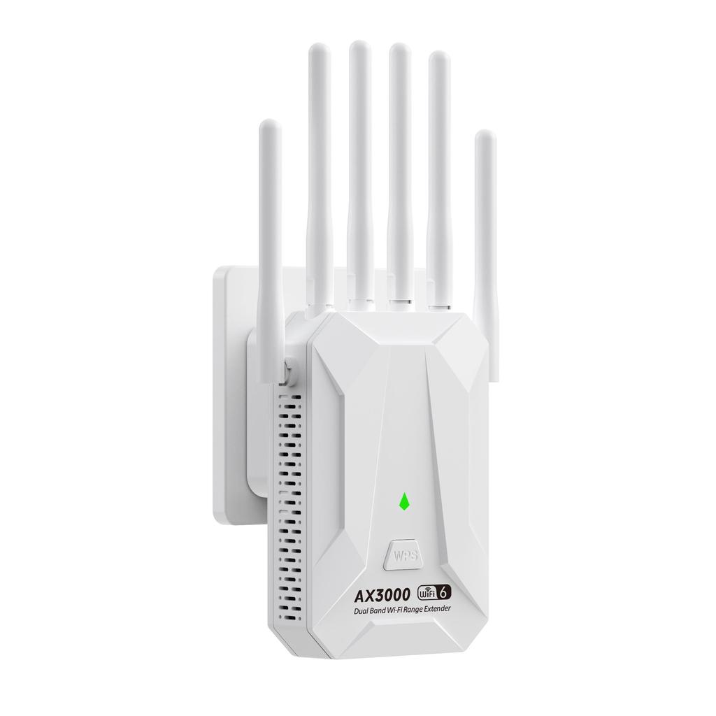 3000 Mbps WiFi 6 Repeater Dubbelband 2,4 GHz 5 GHz WiFi-förlängare WiFi-förstärkare Långräckviddig Signalexpansionsförstärkare för Hem/Kontor EU-kontakt