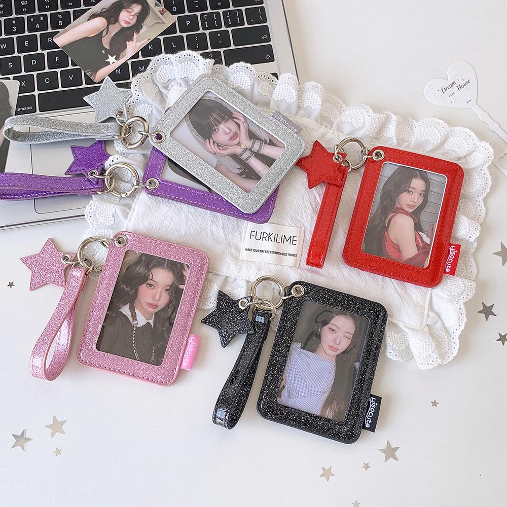 Dual-Layer Glitter PU Card Holder - Student ID & K-Pop Photocard Sleeve Cover