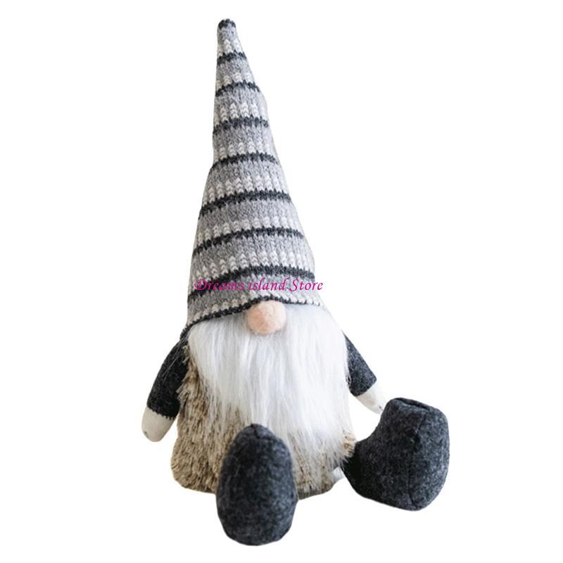 Knitted Striped Hat Plush Dolls Christmas Gnomes Handmade Swedish Tomte Ornament HX6C