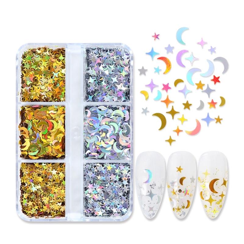6 Grid Star Moon Sequins Pigment Filler For DIY Nail Art UV Crystal Epoxy Resin Mold Filling Crafts Jewelry Accessories
