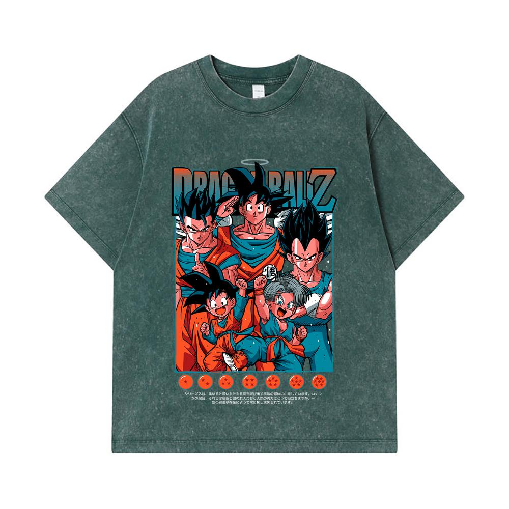 275 GSM Washed T-shirts 100% Cotton Dragon Ball V37 Print Unisex Heavy Cotton T Shirt