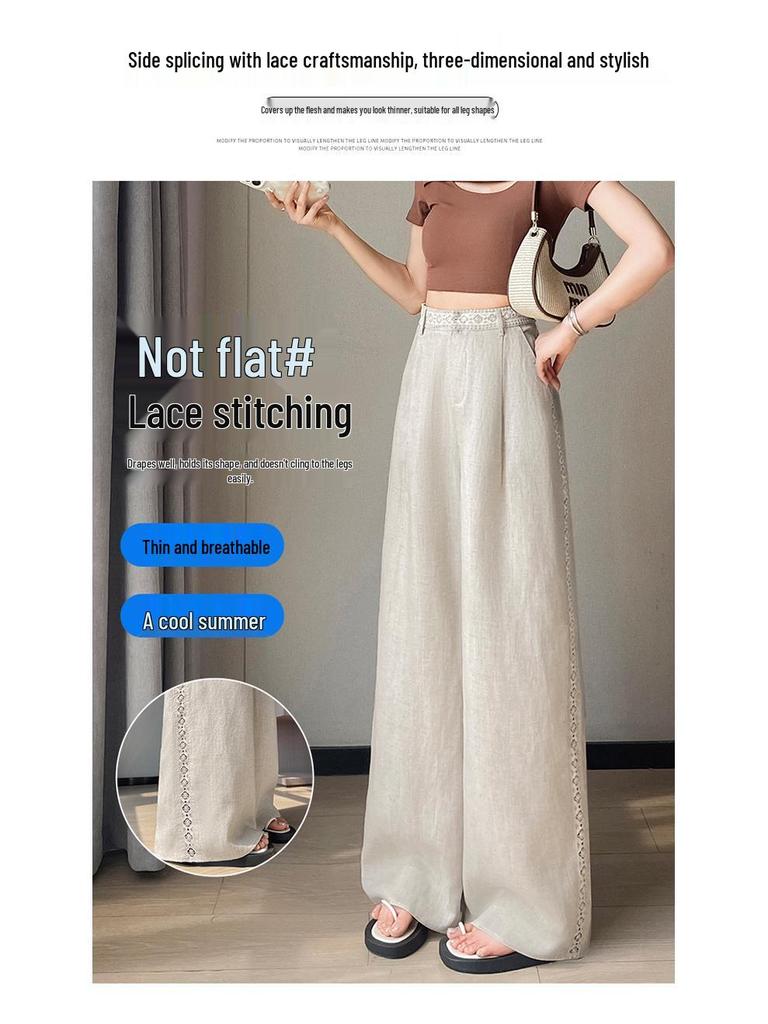 Tencel Linen Wide-Leg High-Waisted Women's Pants - Spring/Summer 2026, Ice Silk, Floor-Length, Casual Straight Fit