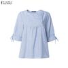 Women Casual Round Neck Loose Half Sleeve Stripe Blouse