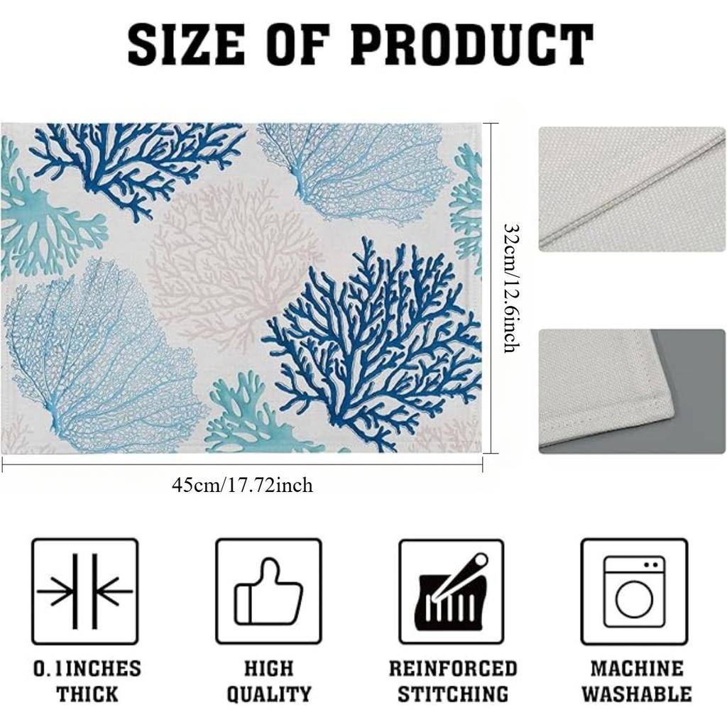 4KS Prostírání Oceán Korál Zelené Letní Korálový Útes Lněné Stolní Podložky Námořní Moře Mořské Mořské Řasy Žáruvzdorné Prostírání pro Stolování Kuchyň 32x45cm