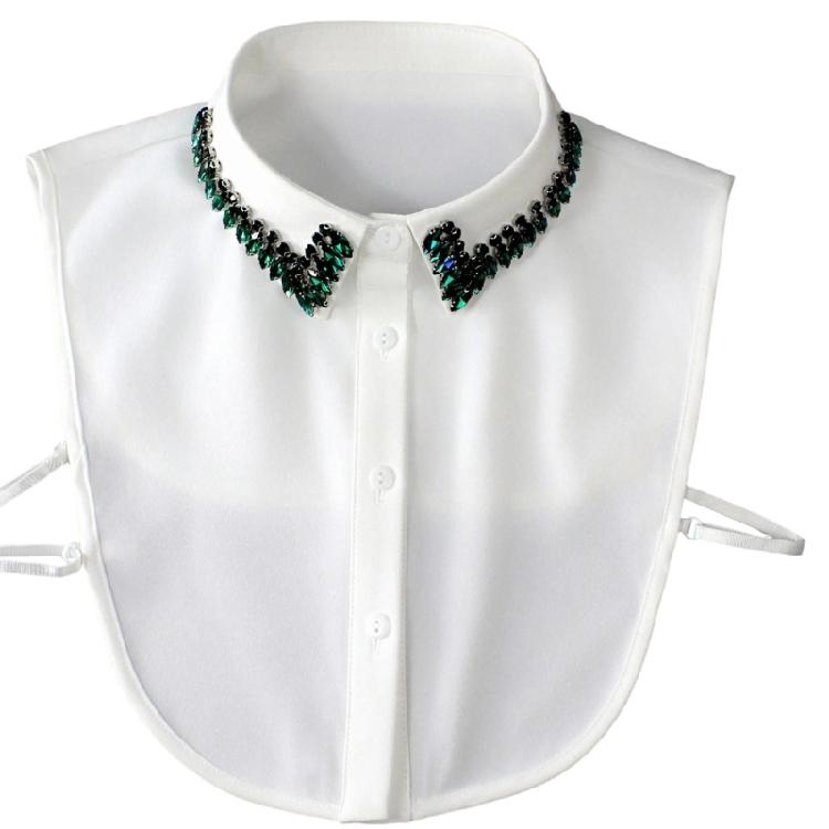 Comfortable Polyester Detachable Collar For Blouses Rhinestones Decorated Accessory Half Shirt Womens Fashion Enhancer