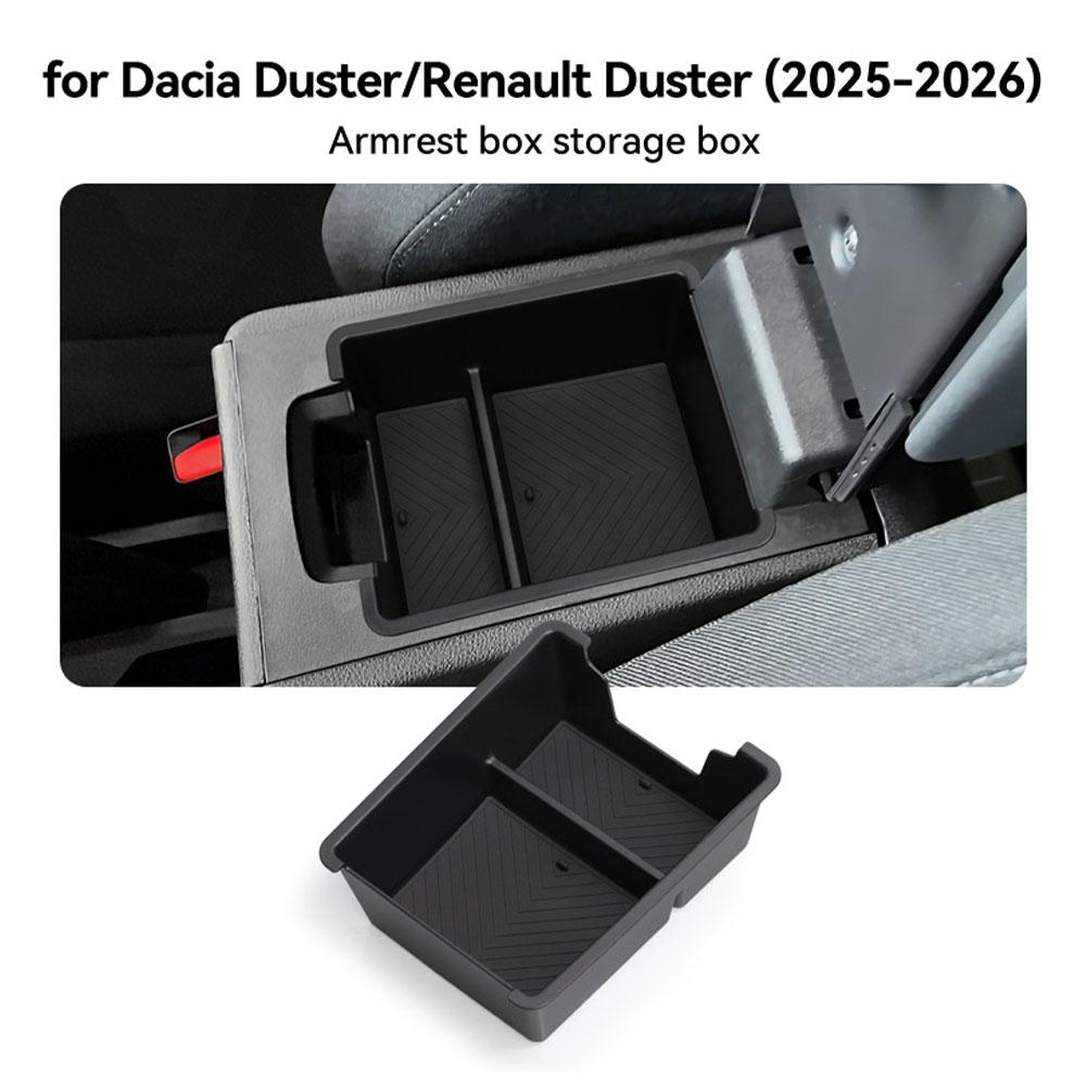 For Renault Dacia Duster 2025 2026 Car Armrest Storage Box ABS Center Console Tray Tidying Organizer Auto Interior Accessories