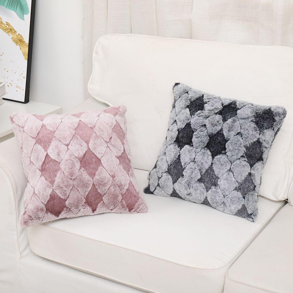 Nordic Imitation Wool Pillow Cover Diamond Lattice Plush Sofa Pillow Cushion Cover
