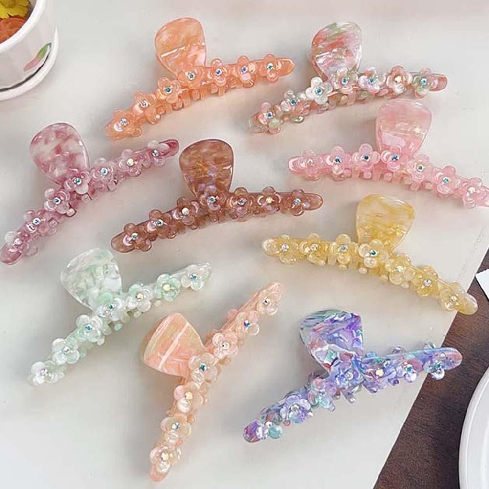 Korean Style Straight Line Shaped Shark Clip Elegant Acetic Acid Hair Claw Flower Hair Claw  Party