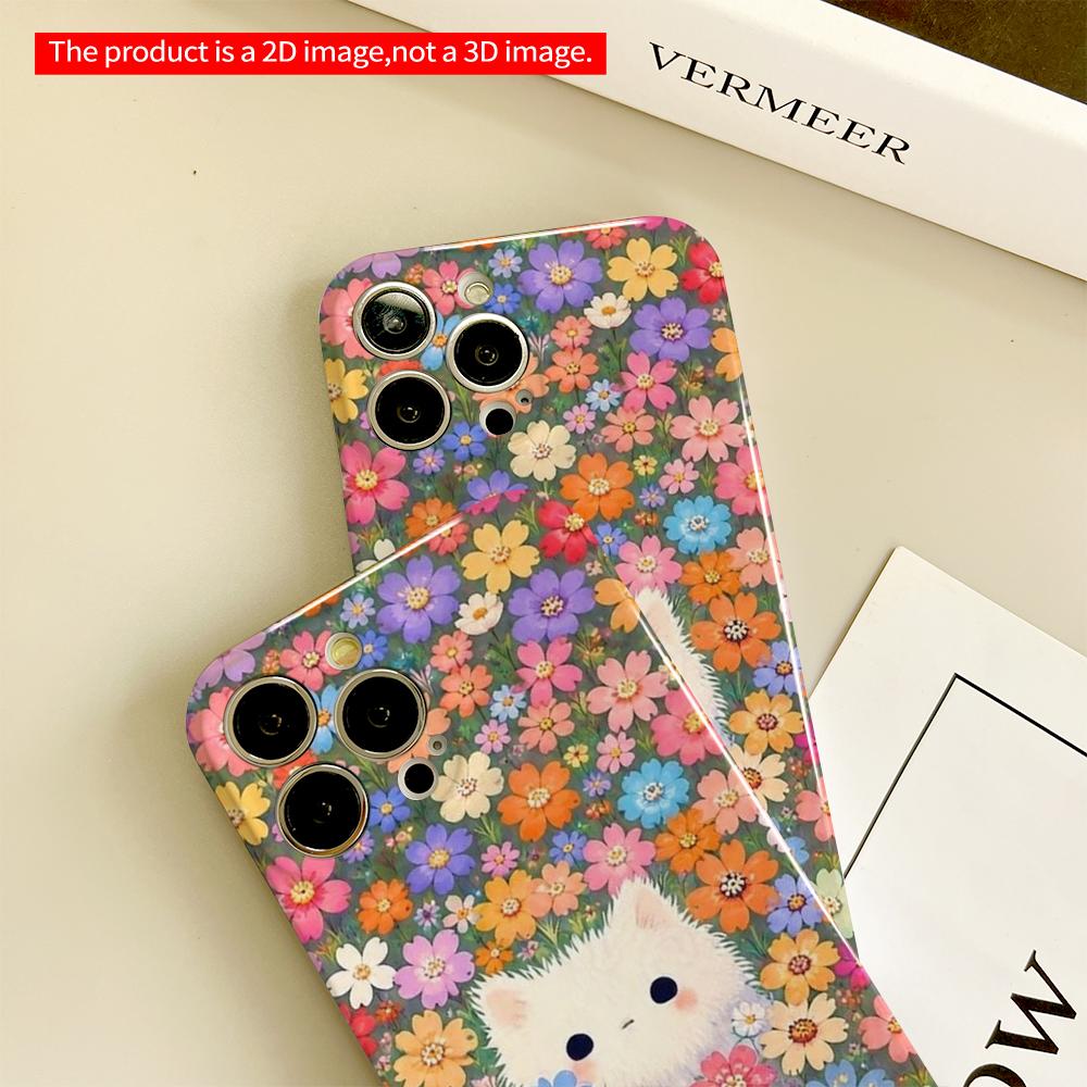 Floral Pet Cat Phone Case All Inclusive Film Hard Phone Case, Compatible with iPhone 18 Pro Max 17 16 15 14 13 12 11
