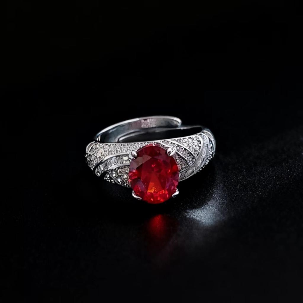 Full Diamond Flash Jewelry Simulation Pink Zircon Ring Women'S Light Luxury High-End Pigeon Egg Zircon Ring