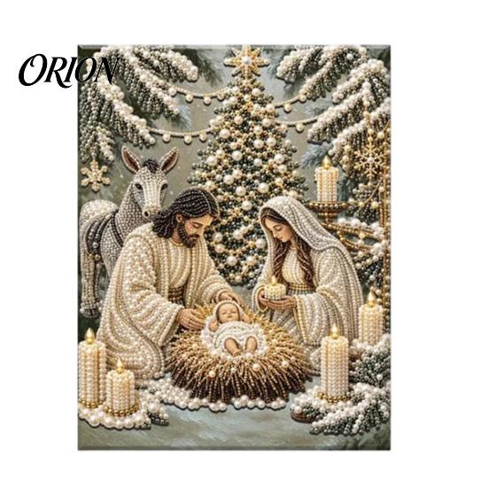 Resin Bead Art Set Nativity Faux Pearl Kit, Holy Family Painting DIY Spiritual Wall Display 3D Religious Craft for Adults, Home Christmas Decor Adults