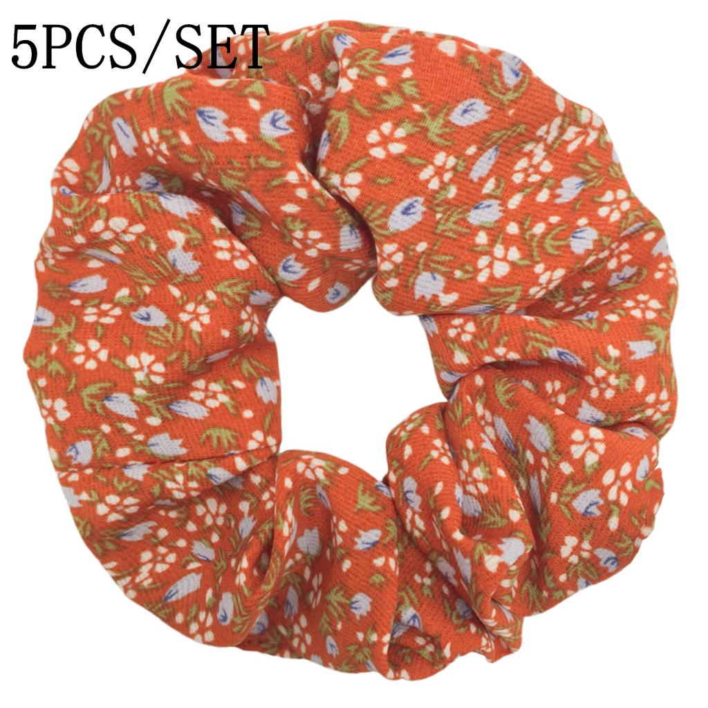 5pcs/set Sweet Cute Print Flower Scrunchies For Women Stretch Hair Accessories Elastic Rubber Band Rope Headwear Ditsy Floral