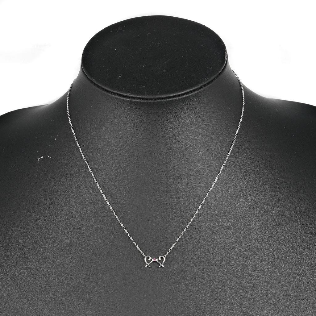 TIFFANY&Co. Double Loving Heart Necklace Silver925/Pink sapphire heart 1.38g Women Used