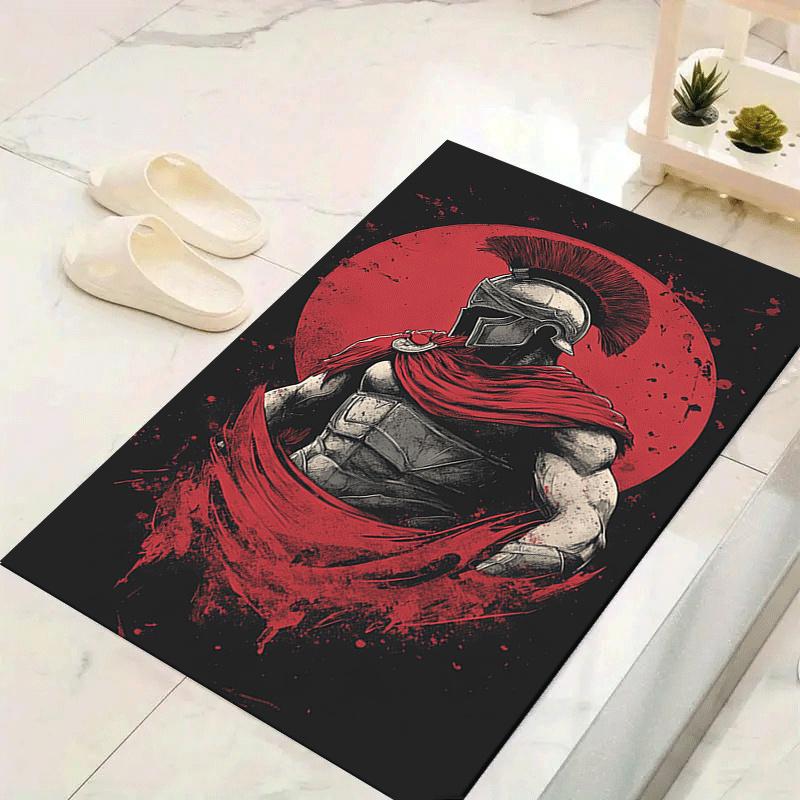 

1pc Spartan Warrior Pattern Area Rug, Anti Slip Non Shedding Stain Resistant Carpet 60cm by 90cm