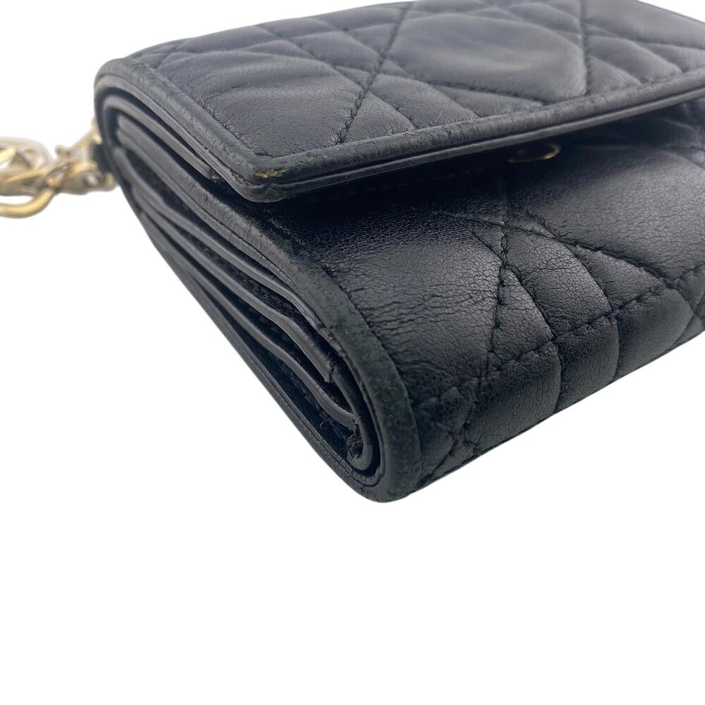 Dior Compact Wallet Canage Lambskin Lady Dior Tri-fold Wallet Black Lambskin Used