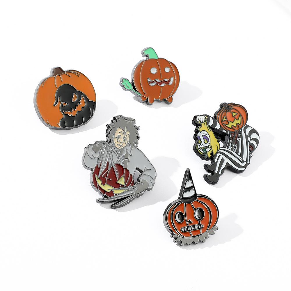 Halloween Brooch, Christmas Eve Horror, Wizard Hole Pumpkin Head Jack Personality Alloy Enamel Ornament Badge