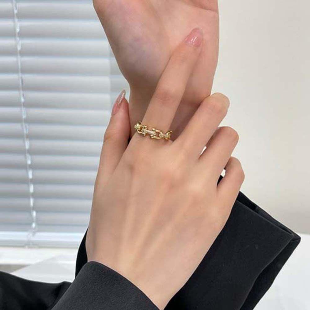 Rhinestone Chains Adjustable Geometric Open Rings Zircon Finger Rings Women Rings Korean Style