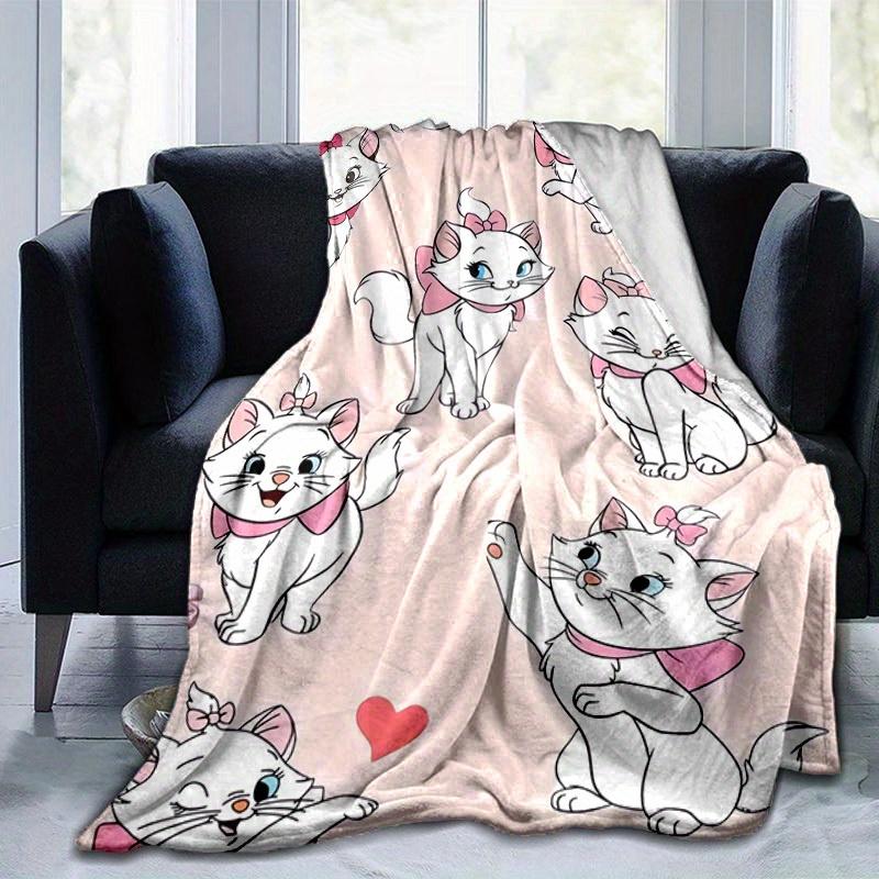 1PC Cartoon Marie Cat Print Blanket, Seasonal Universal, Home Decoration, Throw Blankets, Cute Marie Cat Design, Soft Flannel Throw Blanket, Versatile