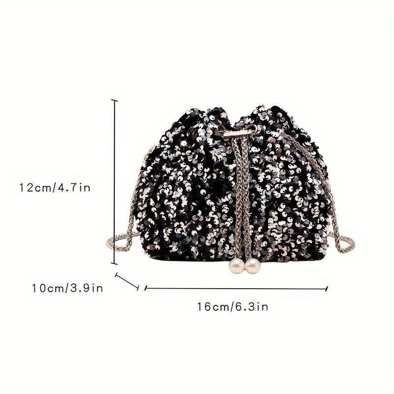 Versatile And Trendy Sequin Bucket Bag With A Touch Of Sophistication, Featuring A Versatile Chain Strap For Shoulder Or Crossbody Wear.