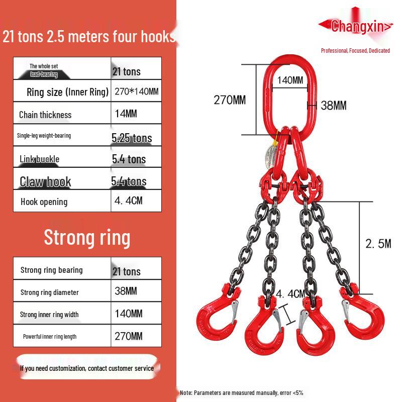 G80 Grade Heavy-Duty Steel Lifting Chain Sling with Double and Quad Hooks for Crane Use
