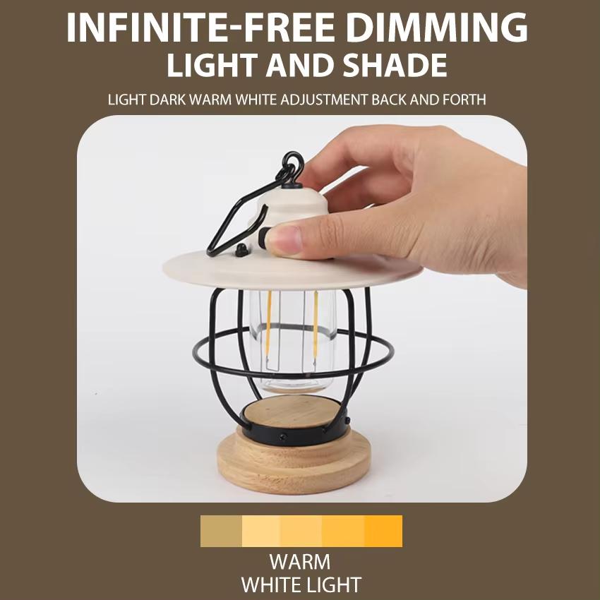 High Quality Vintage Style LED Camping Lantern with Adjustable Brightness Portable and Rechargeable Tent Hanging Lamp