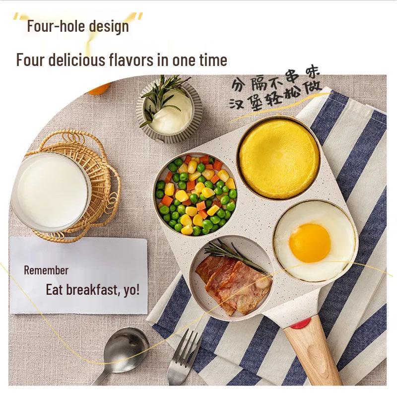 Non-Stick Deep Maifan Stone Pancake Frying Pan with Four-Hole Design for Easy Breakfast Cooking