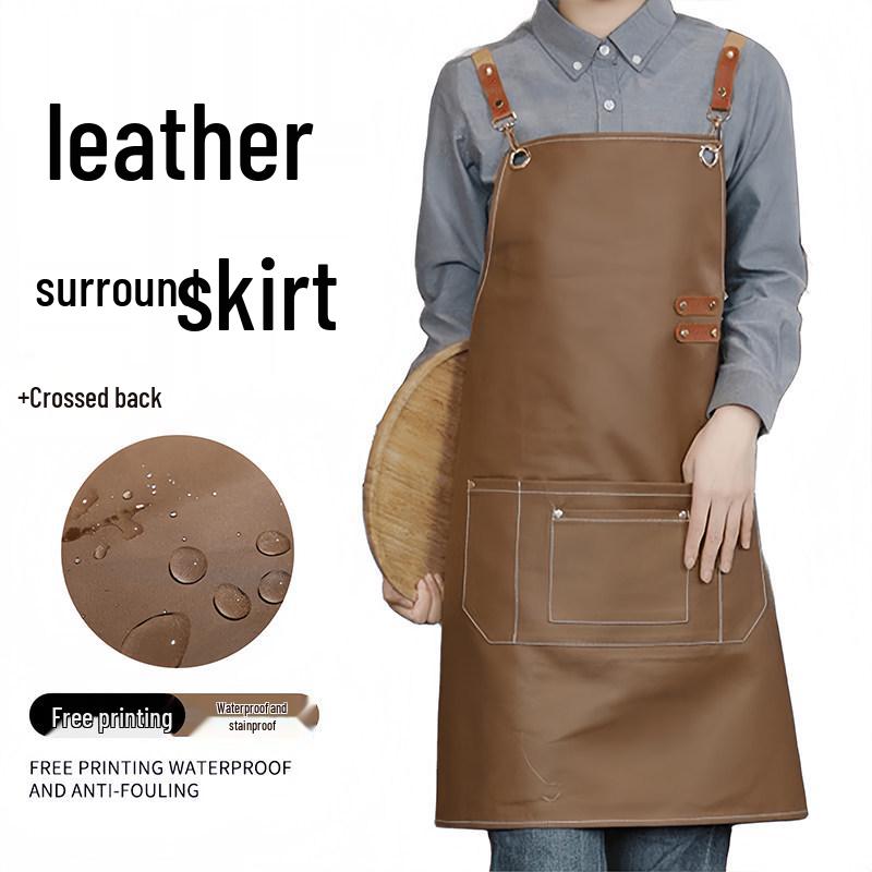 Winter 2025 Oil-Proof PU Leather Catering Apron with Logo Print - Waterproof & Work-Ready