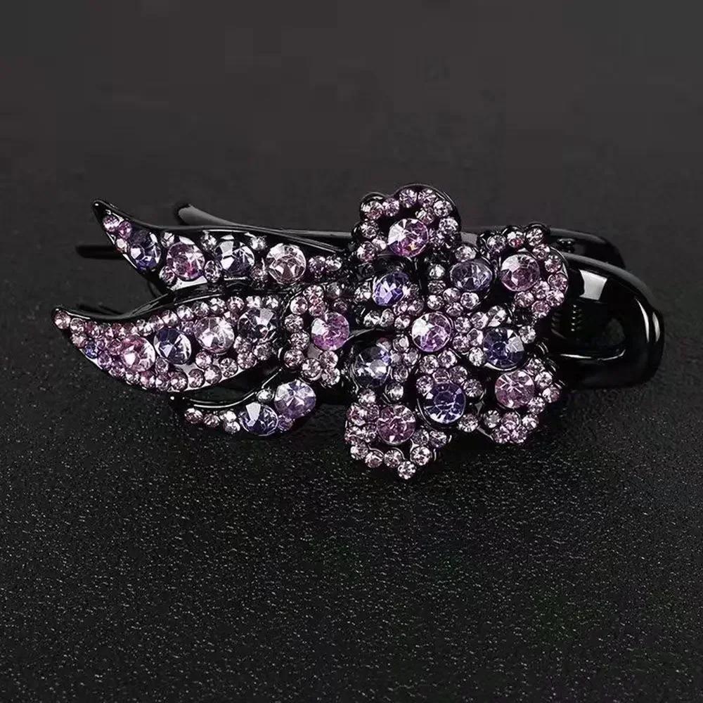 Shiny Rhinestone Hairpin Flower Leaf Duckbill Hair Claws Retro Hair Clips Accessories For Women Shinning Ponytail Headwear