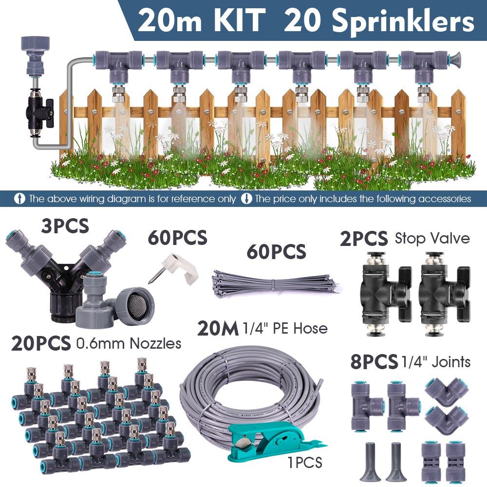 1/4″ 4/6mm 60W Self-priming Pump Misting Cooling System 0.6mm Atomizer Sprayer Slip Lock Nozzle Joint Outdoor Garden Irrigation