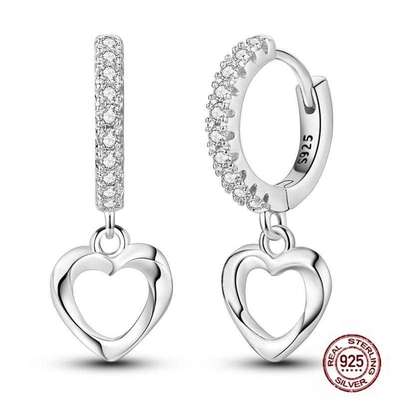 Sparkling Women Hoop Earrings 925 copper Heart Shape Star Moon Round Blue Zircon Fit Origina Drop Earrings Zircon Holiday gifts