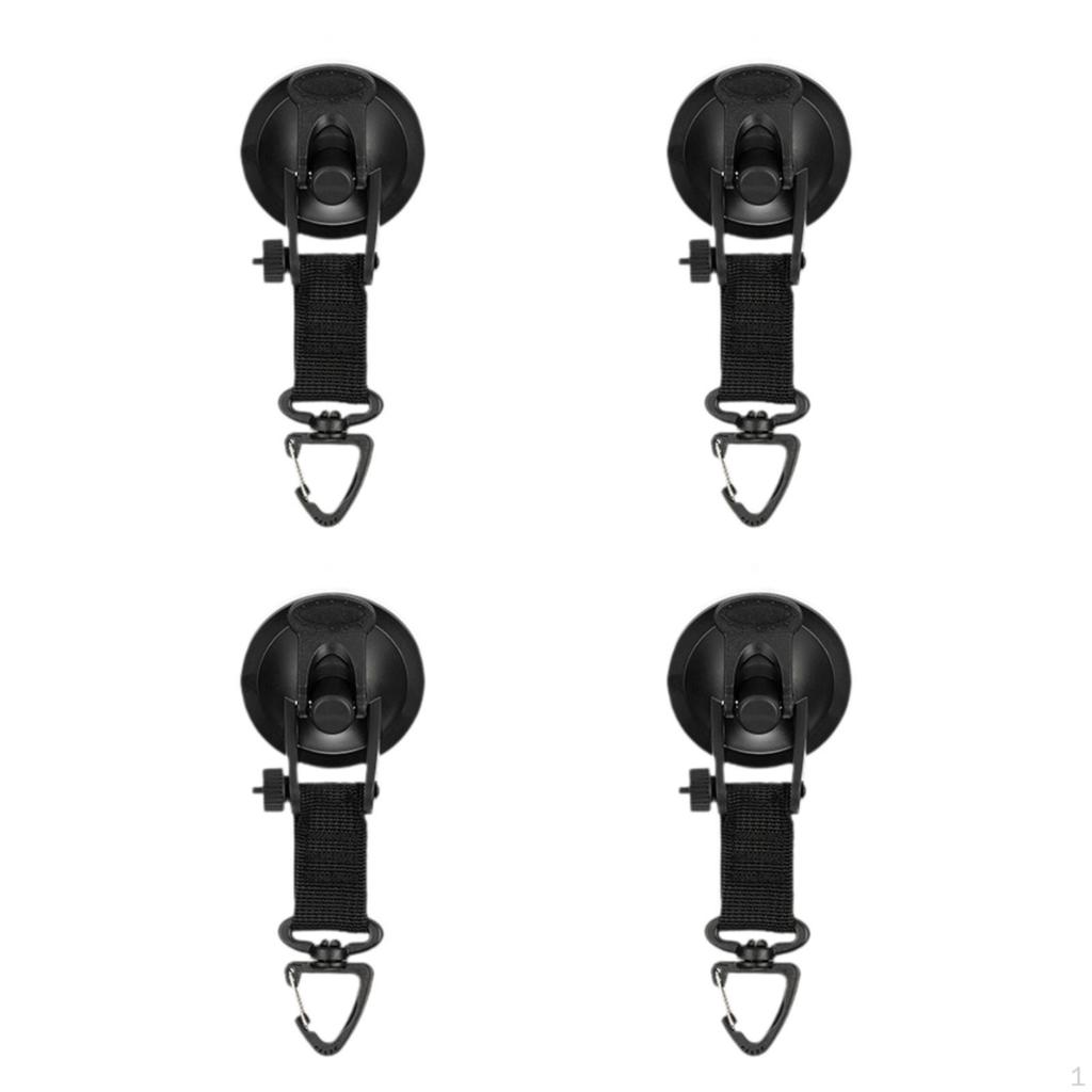 4x Suction Cup Hooks with Securing Hook 360° Rotatable Reusable Wall Camp Accessories Tent