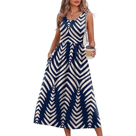 Women's clothing summer European and American neck printing pendulum sleeveless vest pocket dress