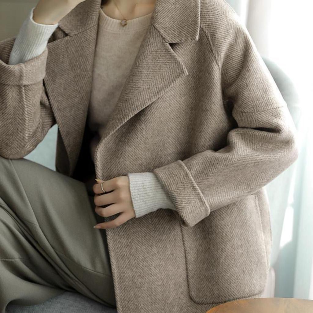 Fiskbensmönstrad Tweed Dam Höstmode Högkvalitativ Tjock Casual Sektion Högkvalitativ Tunn Kappa Trend Stor Storlek